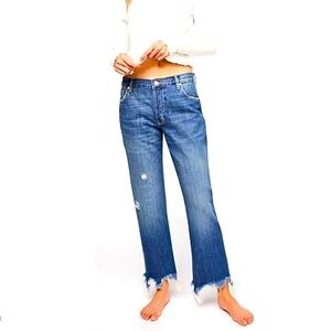 Free People We the Free Maggie Mid Rise Distressed Hem Straight Jeans Size 28